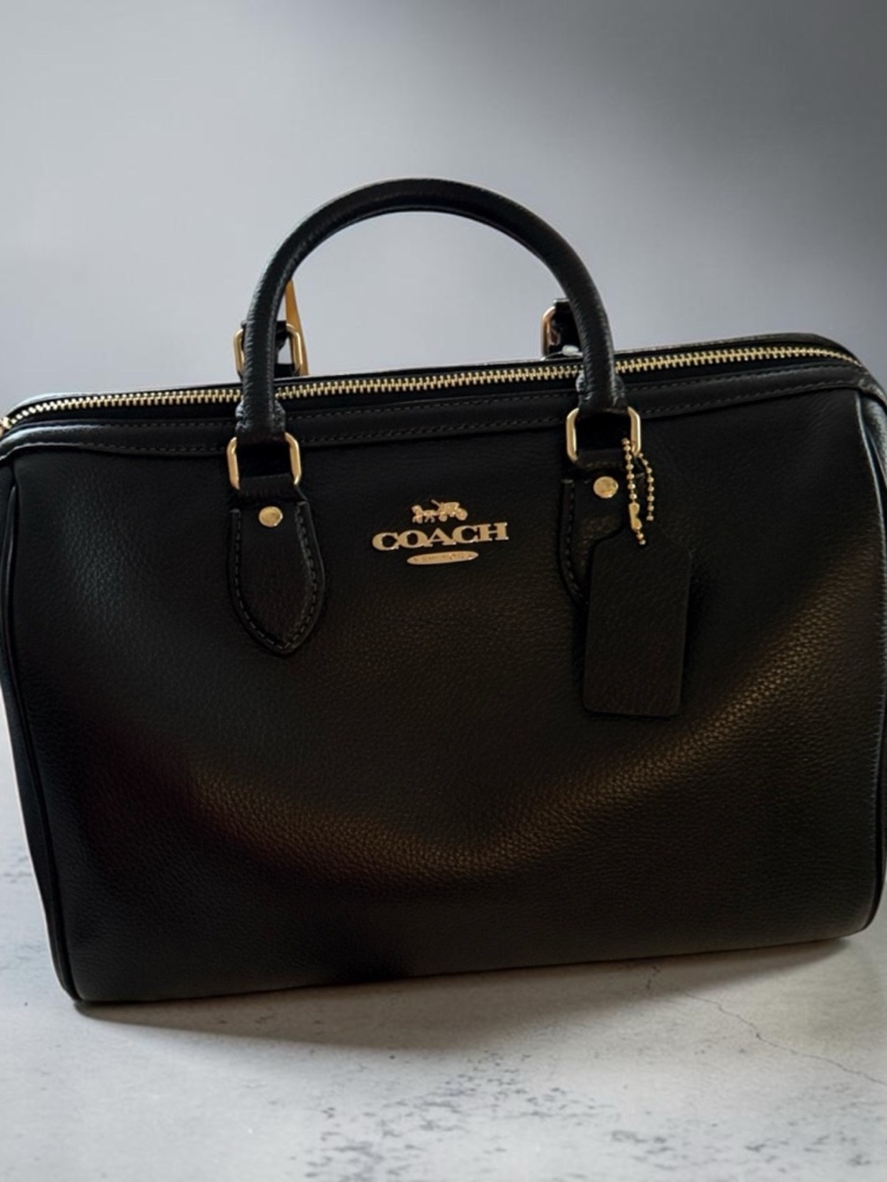 Coach Black Large Rowen Leather Top-Handle with Gold Hardware